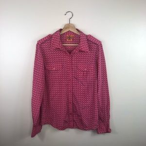 Tory burch silk chevron button up blouse size 10